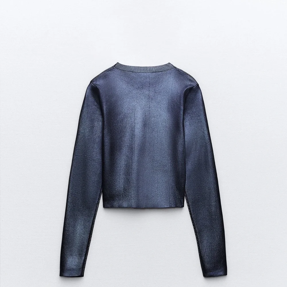 ZARA FOIL KNIT CROP TOP - Picture 6 of 8